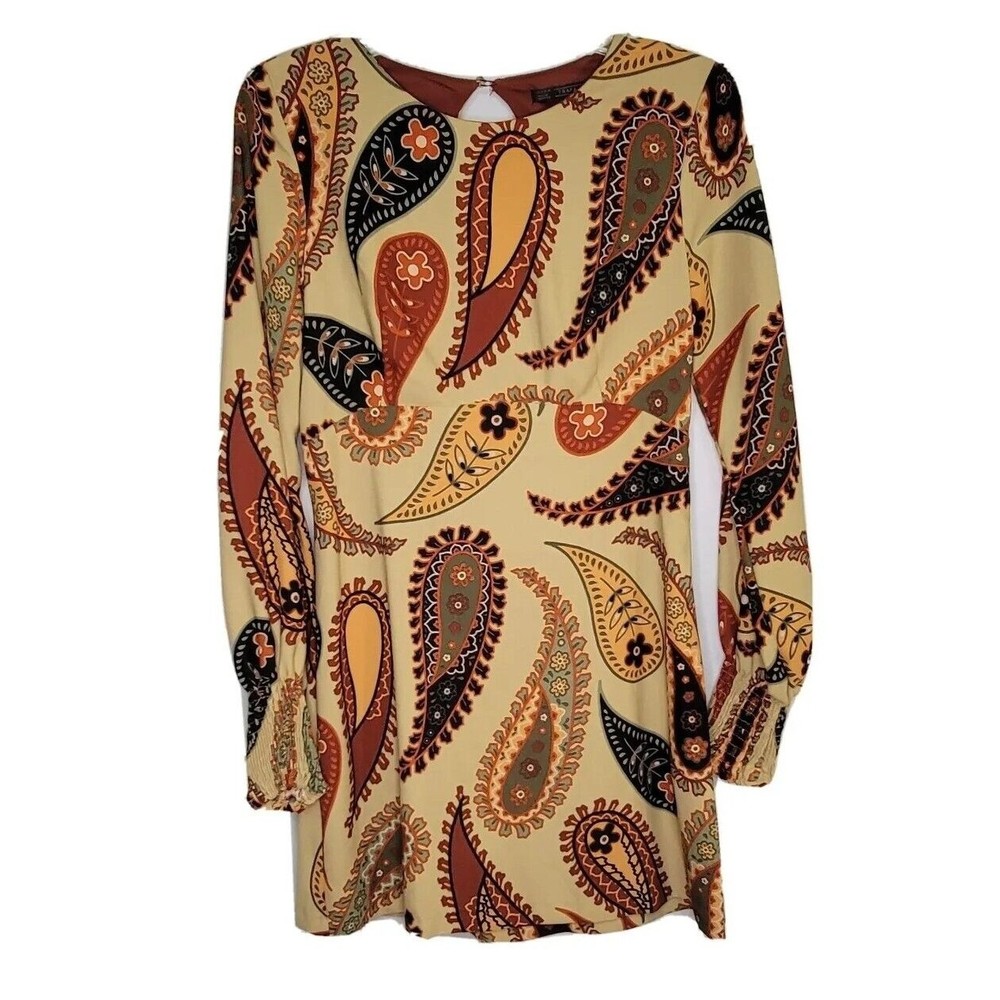 Trafaluc Designer ZARA Floral paisley Long Printed Shirt Dress Med Fall Morocco